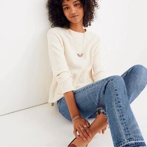 Madewell Patch Pocket Pullover Sweater In Off White Cream Size Small